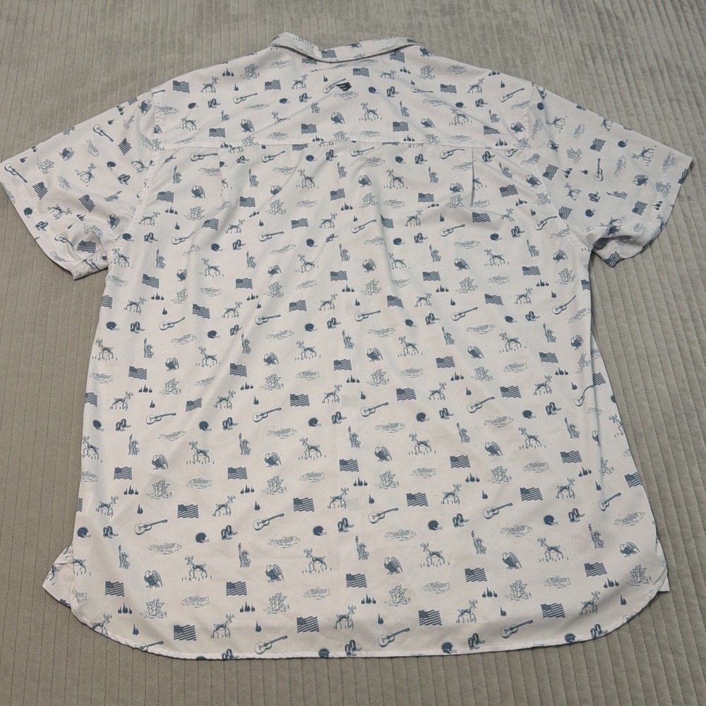 Burlebo Mens XL Texas Print Short Sleeve Button Down Shirt Cream Performance - Picture 7 of 8